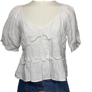 Kirious Los Angeles Blouse Womens Medium White Ruffle Tie Back Peplum Boho Top